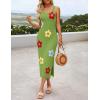 imageZESICA Womens Summer Floral Knit Bodycon Midi Dress 2025 Sleeveless Crew Neck Color Block Long Beach Party DressesGreen