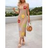 imageZESICA Womens Summer Floral Knit Bodycon Midi Dress 2025 Sleeveless Crew Neck Color Block Long Beach Party DressesKhaki