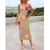 imageZESICA Womens Summer Floral Knit Bodycon Midi Dress 2025 Sleeveless Crew Neck Color Block Long Beach Party DressesKhaki