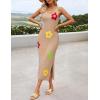 imageZESICA Womens Summer Floral Knit Bodycon Midi Dress 2025 Sleeveless Crew Neck Color Block Long Beach Party DressesKhaki