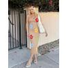 imageZESICA Womens Summer Floral Knit Bodycon Midi Dress 2025 Sleeveless Crew Neck Color Block Long Beach Party DressesKhaki