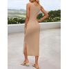 imageZESICA Womens Summer Floral Knit Bodycon Midi Dress 2025 Sleeveless Crew Neck Color Block Long Beach Party DressesKhaki