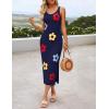 imageZESICA Womens Summer Floral Knit Bodycon Midi Dress 2025 Sleeveless Crew Neck Color Block Long Beach Party DressesNavy