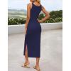 imageZESICA Womens Summer Floral Knit Bodycon Midi Dress 2025 Sleeveless Crew Neck Color Block Long Beach Party DressesNavy