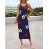 imageZESICA Womens Summer Floral Knit Bodycon Midi Dress 2025 Sleeveless Crew Neck Color Block Long Beach Party DressesNavy