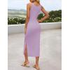 imageZESICA Womens Summer Floral Knit Bodycon Midi Dress 2025 Sleeveless Crew Neck Color Block Long Beach Party DressesPurple