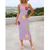 imageZESICA Womens Summer Floral Knit Bodycon Midi Dress 2025 Sleeveless Crew Neck Color Block Long Beach Party DressesPurple