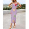 imageZESICA Womens Summer Floral Knit Bodycon Midi Dress 2025 Sleeveless Crew Neck Color Block Long Beach Party DressesPurple