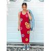 imageZESICA Womens Summer Floral Knit Bodycon Midi Dress 2025 Sleeveless Crew Neck Color Block Long Beach Party DressesRed