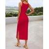 imageZESICA Womens Summer Floral Knit Bodycon Midi Dress 2025 Sleeveless Crew Neck Color Block Long Beach Party DressesRed