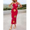 imageZESICA Womens Summer Floral Knit Bodycon Midi Dress 2025 Sleeveless Crew Neck Color Block Long Beach Party DressesRed