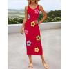 imageZESICA Womens Summer Floral Knit Bodycon Midi Dress 2025 Sleeveless Crew Neck Color Block Long Beach Party DressesRed