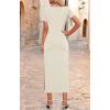 imageZESICA Womens Summer Short Sleeve Bodycon Midi Dresses 2025 Casual Crewneck Knit Wrap Tie Waist T Shirt Long DressApricot