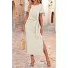 imageZESICA Womens Summer Short Sleeve Bodycon Midi Dresses 2025 Casual Crewneck Knit Wrap Tie Waist T Shirt Long DressApricot