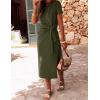 imageZESICA Womens Summer Short Sleeve Bodycon Midi Dresses 2025 Casual Crewneck Knit Wrap Tie Waist T Shirt Long DressArmy Green
