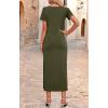 imageZESICA Womens Summer Short Sleeve Bodycon Midi Dresses 2025 Casual Crewneck Knit Wrap Tie Waist T Shirt Long DressArmy Green