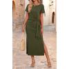 imageZESICA Womens Summer Short Sleeve Bodycon Midi Dresses 2025 Casual Crewneck Knit Wrap Tie Waist T Shirt Long DressArmy Green