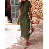 imageZESICA Womens Summer Short Sleeve Bodycon Midi Dresses 2025 Casual Crewneck Knit Wrap Tie Waist T Shirt Long DressArmy Green