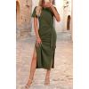 imageZESICA Womens Summer Short Sleeve Bodycon Midi Dresses 2025 Casual Crewneck Knit Wrap Tie Waist T Shirt Long DressArmy Green