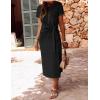 imageZESICA Womens Summer Short Sleeve Bodycon Midi Dresses 2025 Casual Crewneck Knit Wrap Tie Waist T Shirt Long DressBlack
