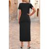 imageZESICA Womens Summer Short Sleeve Bodycon Midi Dresses 2025 Casual Crewneck Knit Wrap Tie Waist T Shirt Long DressBlack