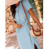 imageZESICA Womens Summer Short Sleeve Bodycon Midi Dresses 2025 Casual Crewneck Knit Wrap Tie Waist T Shirt Long DressBlue
