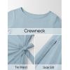 imageZESICA Womens Summer Short Sleeve Bodycon Midi Dresses 2025 Casual Crewneck Knit Wrap Tie Waist T Shirt Long DressBlue