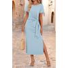 imageZESICA Womens Summer Short Sleeve Bodycon Midi Dresses 2025 Casual Crewneck Knit Wrap Tie Waist T Shirt Long DressBlue