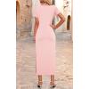 imageZESICA Womens Summer Short Sleeve Bodycon Midi Dresses 2025 Casual Crewneck Knit Wrap Tie Waist T Shirt Long DressDusty Pink