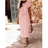 imageZESICA Womens Summer Short Sleeve Bodycon Midi Dresses 2025 Casual Crewneck Knit Wrap Tie Waist T Shirt Long DressDusty Pink