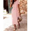 imageZESICA Womens Summer Short Sleeve Bodycon Midi Dresses 2025 Casual Crewneck Knit Wrap Tie Waist T Shirt Long DressDusty Pink