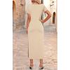 imageZESICA Womens Summer Short Sleeve Bodycon Midi Dresses 2025 Casual Crewneck Knit Wrap Tie Waist T Shirt Long DressKhaki