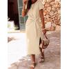 imageZESICA Womens Summer Short Sleeve Bodycon Midi Dresses 2025 Casual Crewneck Knit Wrap Tie Waist T Shirt Long DressKhaki