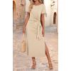 imageZESICA Womens Summer Short Sleeve Bodycon Midi Dresses 2025 Casual Crewneck Knit Wrap Tie Waist T Shirt Long DressKhaki