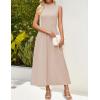 imageZESICA Womens Summer Sleeveless Tank Maxi Dress 2025 Mock Neck Ribbed Knit High Waist Flowy Wedding Guest Long DressesApricot