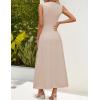 imageZESICA Womens Summer Sleeveless Tank Maxi Dress 2025 Mock Neck Ribbed Knit High Waist Flowy Wedding Guest Long DressesApricot