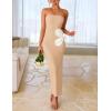 imageZESICA Womens Summer Strapless Bodycon Maxi Dress 2025 Ribbed Knit Backless Floral Tube Cocktail Party Long DressesApricot