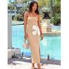 imageZESICA Womens Summer Strapless Bodycon Maxi Dress 2025 Ribbed Knit Backless Floral Tube Cocktail Party Long DressesApricot