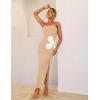 imageZESICA Womens Summer Strapless Bodycon Maxi Dress 2025 Ribbed Knit Backless Floral Tube Cocktail Party Long DressesApricot