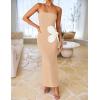 imageZESICA Womens Summer Strapless Bodycon Maxi Dress 2025 Ribbed Knit Backless Floral Tube Cocktail Party Long DressesApricot