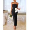 imageZESICA Womens Summer Strapless Bodycon Maxi Dress 2025 Ribbed Knit Backless Floral Tube Cocktail Party Long DressesBlack