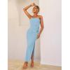 imageZESICA Womens Summer Strapless Bodycon Maxi Dress 2025 Ribbed Knit Backless Floral Tube Cocktail Party Long DressesBlue