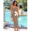 imageZESICA Womens Summer Strapless Bodycon Maxi Dress 2025 Ribbed Knit Backless Floral Tube Cocktail Party Long DressesKhaki
