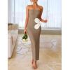 imageZESICA Womens Summer Strapless Bodycon Maxi Dress 2025 Ribbed Knit Backless Floral Tube Cocktail Party Long DressesKhaki