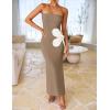 imageZESICA Womens Summer Strapless Bodycon Maxi Dress 2025 Ribbed Knit Backless Floral Tube Cocktail Party Long DressesKhaki