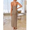 imageZESICA Womens Summer Strapless Bodycon Maxi Dress 2025 Ribbed Knit Backless Floral Tube Cocktail Party Long DressesKhaki