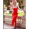 imageZESICA Womens Summer Strapless Bodycon Maxi Dress 2025 Ribbed Knit Backless Floral Tube Cocktail Party Long DressesRed