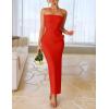 imageZESICA Womens Summer Strapless Bodycon Maxi Dress 2025 Ribbed Knit Backless Floral Tube Cocktail Party Long DressesRed