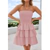 imageZESICA Womens Summer Strapless Smocked Tube Dress 2025 Off Shoulder Ruffle Tiered Flowy Beach Boho Mini SundressPink