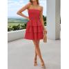 imageZESICA Womens Summer Strapless Smocked Tube Dress 2025 Off Shoulder Ruffle Tiered Flowy Beach Boho Mini SundressRed